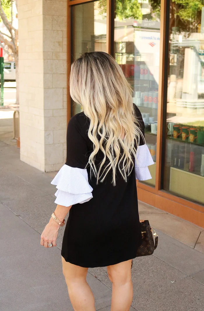 The Perfect Everyday Little Black Dress With Striped Poplin Ruffled Sleeves.For Under 50 Live Love Blank